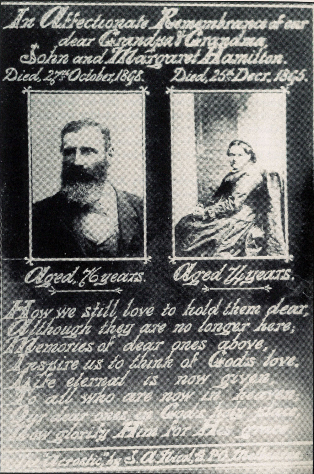 John and Margaret Hamilton Memorial Card